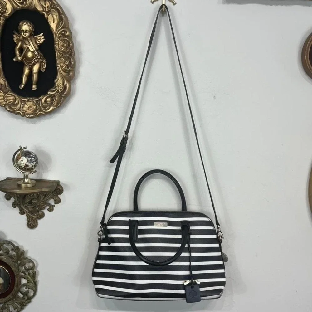 Vintage‎ Kate Spade Black White Striped Satchel Crossbody Bag